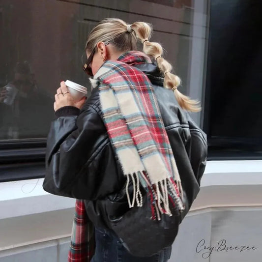 Red Plaid Vintage Classic Scarf for Women Red Plaid / 190X65cm