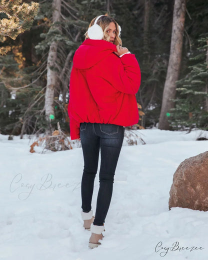 Red Pocketed Hooded Puffer Jacket - Stay Awhile