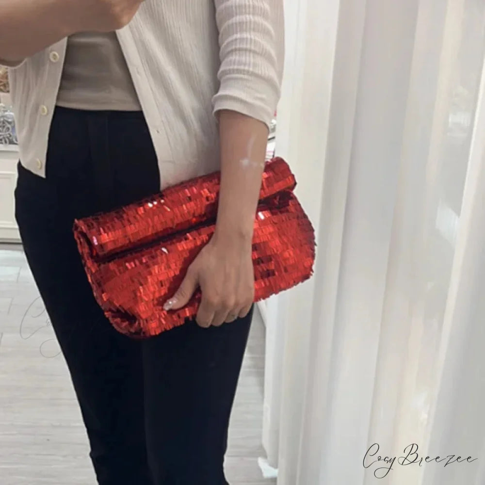 Red Sequin Leather Clutch Bag Wristlet wristlet-250126