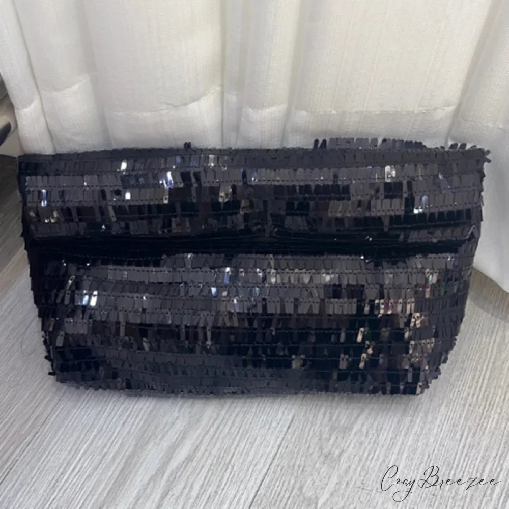 Red Sequin Leather Clutch Bag Wristlet BLACK wristlet-250126