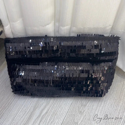 Red Sequin Leather Clutch Bag Wristlet BLACK wristlet-250126