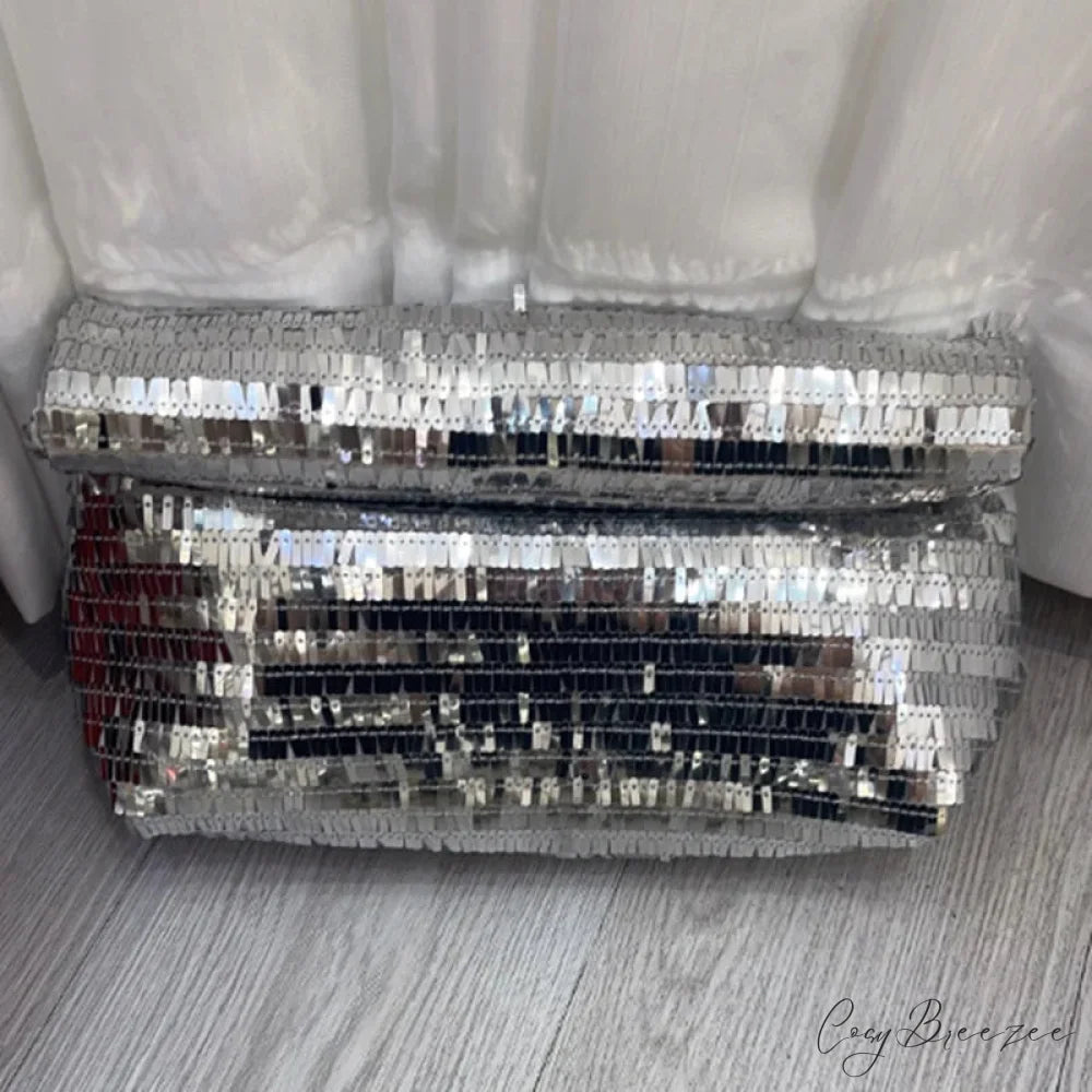 Red Sequin Leather Clutch Bag Wristlet SILVER wristlet-250126