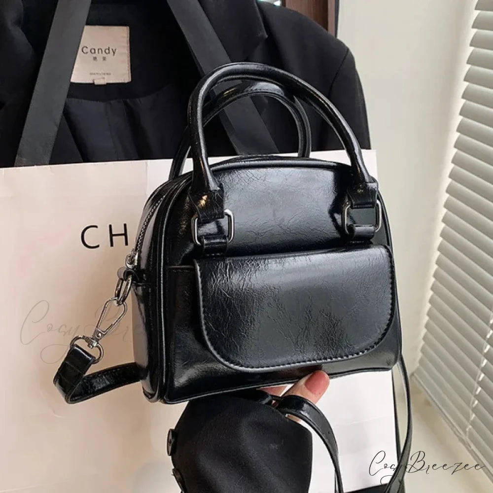 Red Solid PU Leather Underarm Shoulder Bag Black shoulder-250126