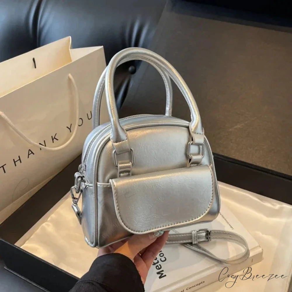 Red Solid PU Leather Underarm Shoulder Bag Silver shoulder-250126