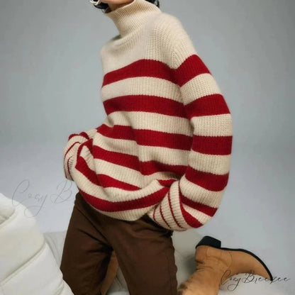Red Striped Thick Y2k Sweater Red / One Size swraters-241228