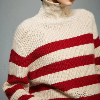 Red Striped Thick Y2k Sweater Red / One Size swraters-241228