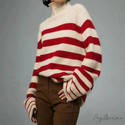 Red Striped Thick Y2k Sweater Red / One Size swraters-241228