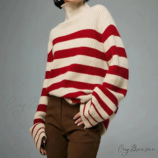 Red Striped Thick Y2k Sweater Red / One Size swraters-241228