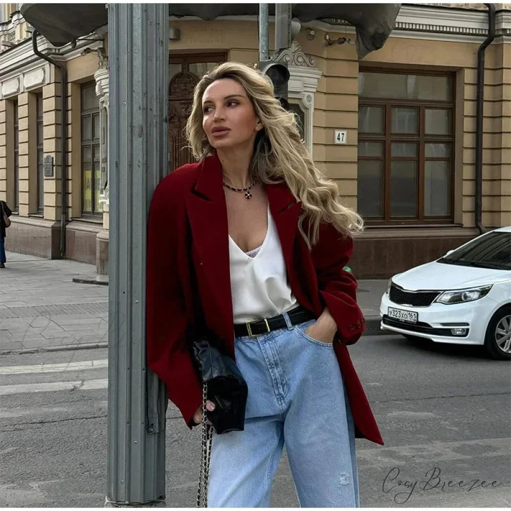 Red Suit Lapel Full Sleeve Coat
