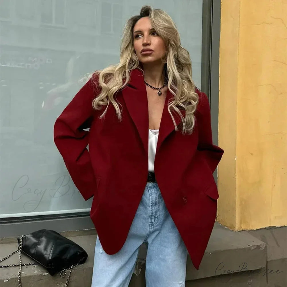 Red Suit Lapel Full Sleeve Coat red A / S