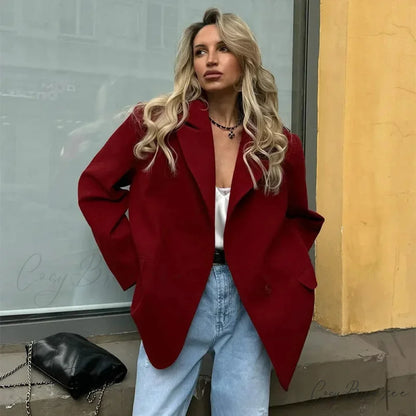 Red Suit Lapel Full Sleeve Coat red A / S