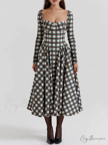 Red Tartan Stylish Corset Midi Dress Red / S