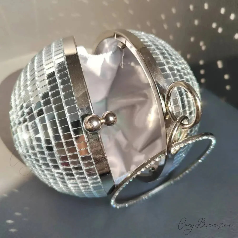Reflective Disco Ball Party Clutch (20cm / Silver wristlet-250126