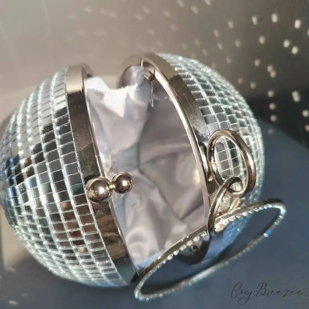 Reflective Disco Ball Party Clutch (20cm / Silver wristlet-250126