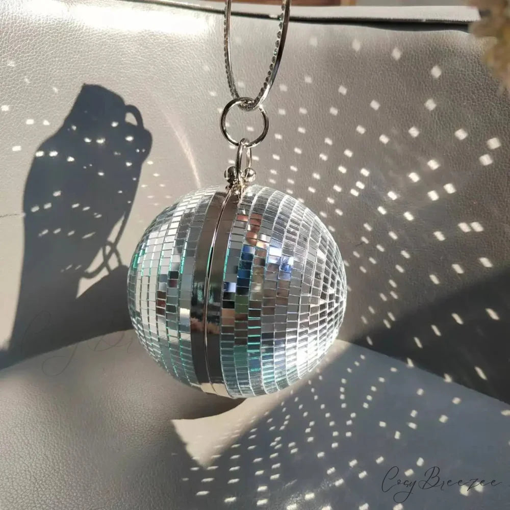 Reflective Disco Ball Party Clutch (20cm / Silver wristlet-250126