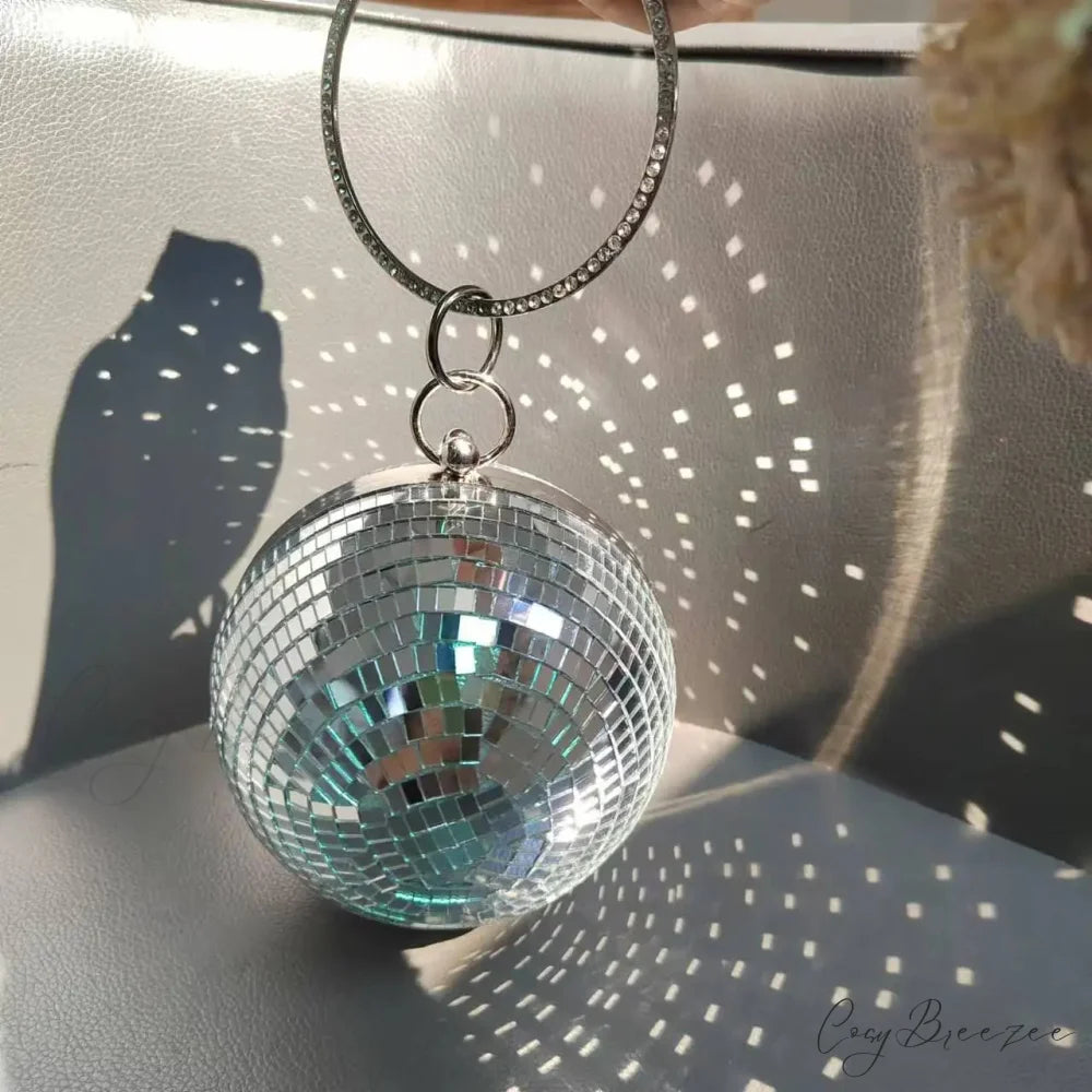 Reflective Disco Ball Party Clutch (20cm / Silver wristlet-250126