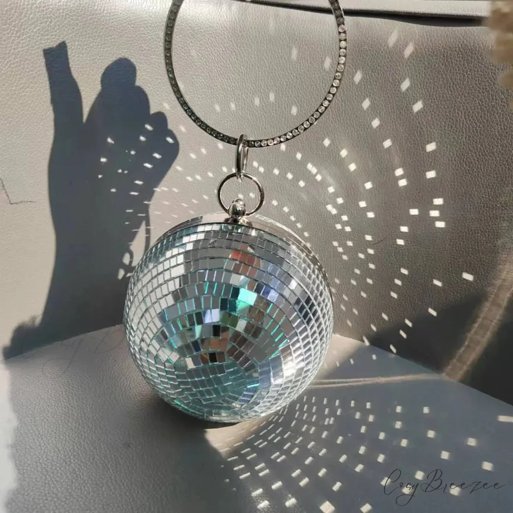 Reflective Disco Ball Party Clutch (20cm / Silver wristlet-250126