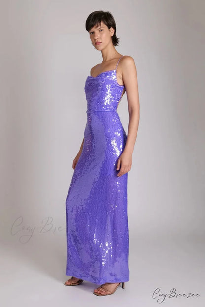 Regal Elegance Sequin Trendy Lace-Up Maxi Dress