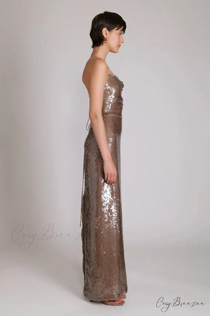 Regal Elegance Sequin Trendy Lace-Up Maxi Dress