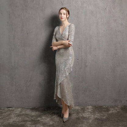 Rehami Sequin Stylish Mermaid Dress SILVER / XS