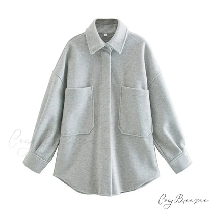 Relaxed Camel Woolen Loose Pocket Coat Gray / S overcoats-241228