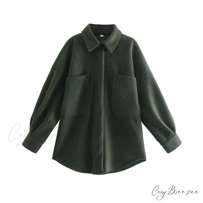Relaxed Camel Woolen Loose Pocket Coat Green / S overcoats-241228
