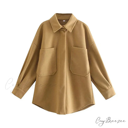 Relaxed Camel Woolen Loose Pocket Coat Khaki / S overcoats-241228