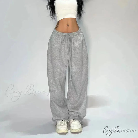 Relaxed Gray Wide Leg Sweatpants Pants pants-241228