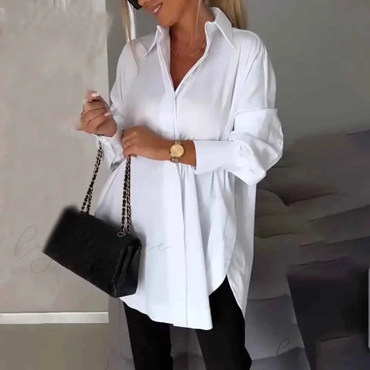Relaxed Irregular Pullover Long Sleeve Blouse blouse-250126