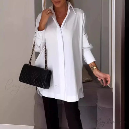Relaxed Irregular Pullover Long Sleeve Blouse blouse-250126