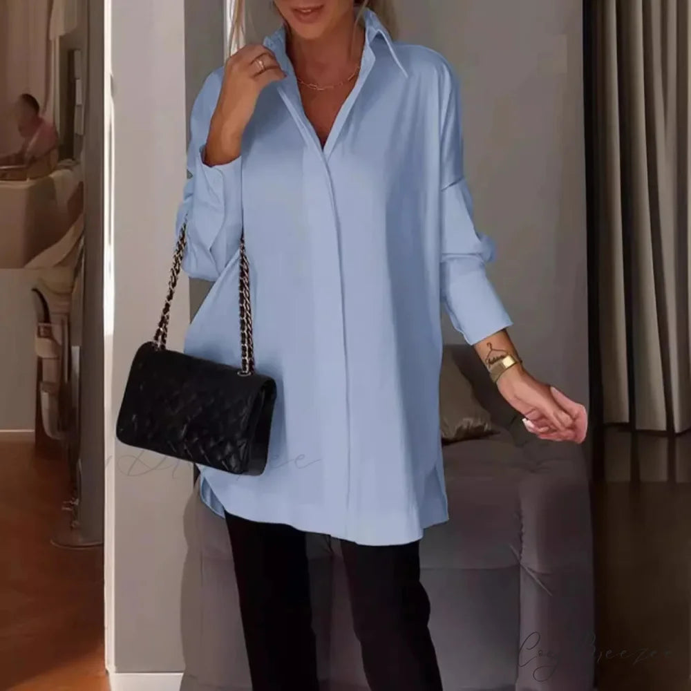Relaxed Irregular Pullover Long Sleeve Blouse blouse-250126