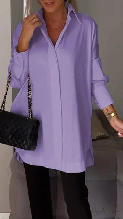 Relaxed Irregular Pullover Long Sleeve Blouse PURPLE / S blouse-250126