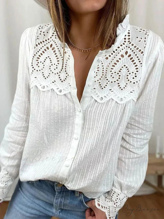 Relaxed Lace Crew-neck Oversized Blouse WHITE / S blouse-250126