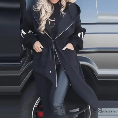 Relaxed Long Patchwork Lace-Up Coat Black / S overcoats-241228
