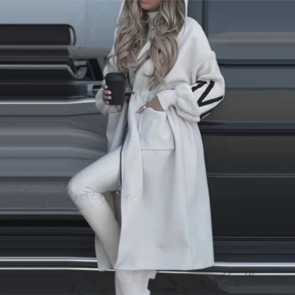 Relaxed Long Patchwork Lace-Up Coat overcoats-241228