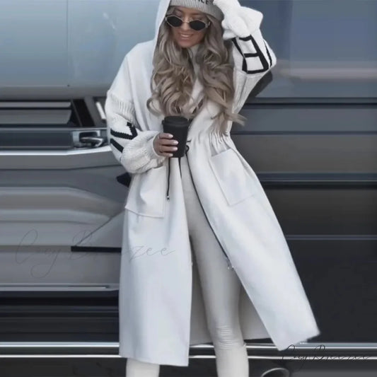 Relaxed Long Patchwork Lace-Up Coat WHITE / S overcoats-241228