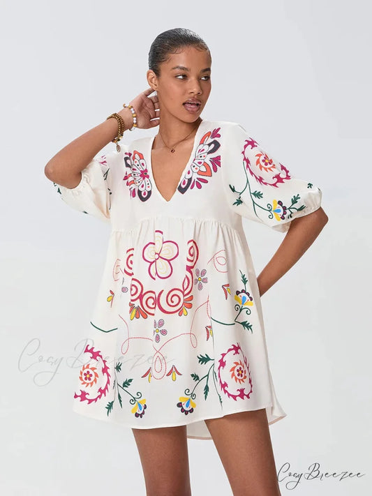 Relaxed Mini Beach Floral Vacation Dress floraldress-250126