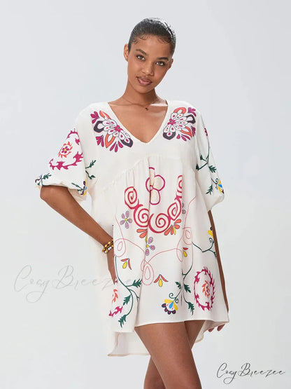 Relaxed Mini Beach Floral Vacation Dress floraldress-250126