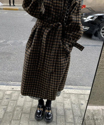 Relaxed Plaid Double-Breasted Wool Coat overcoats-241228