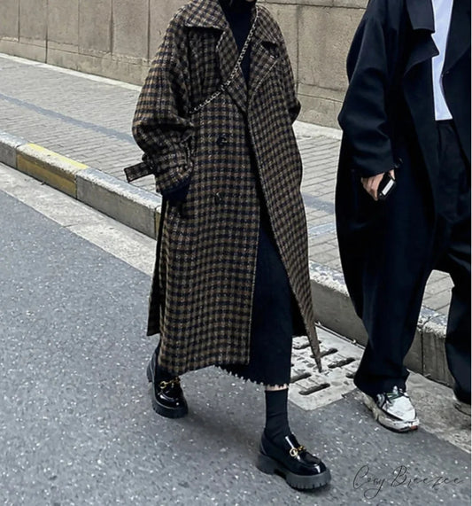 Relaxed Plaid Double-Breasted Wool Coat Plaid / S overcoats-241228