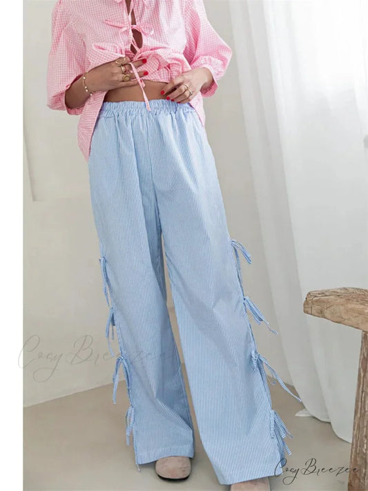 Relaxed Plaid Pattern Pull-Tie Casual Summer Pant BLUE / S pant-250223