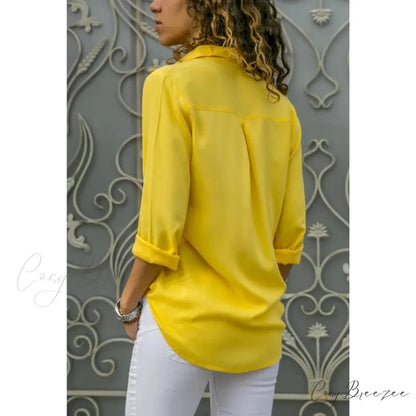 Relaxed Plain Color Long Sleeve Buttoned Blouse blouse-250126