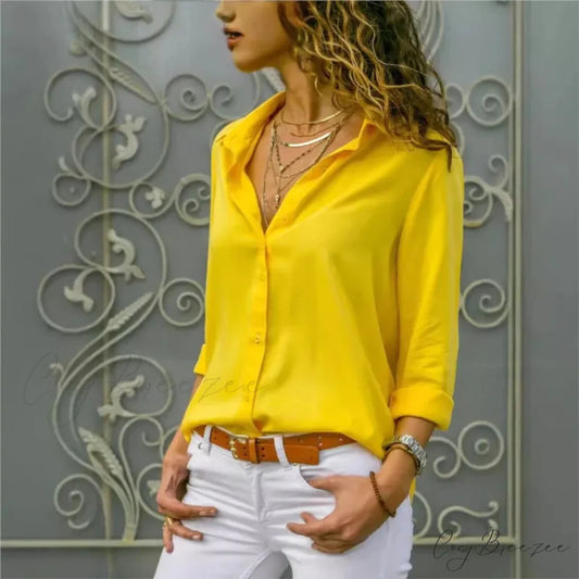 Relaxed Plain Color Long Sleeve Buttoned Blouse blouse-250126