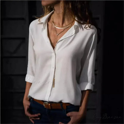 Relaxed Plain Color Long Sleeve Buttoned Blouse blouse-250126