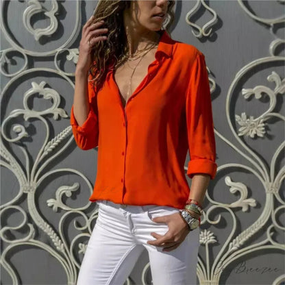 Relaxed Plain Color Long Sleeve Buttoned Blouse blouse-250126