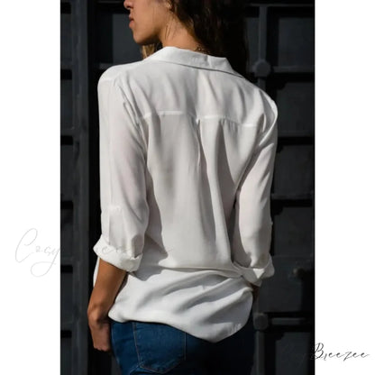 Relaxed Plain Color Long Sleeve Buttoned Blouse blouse-250126