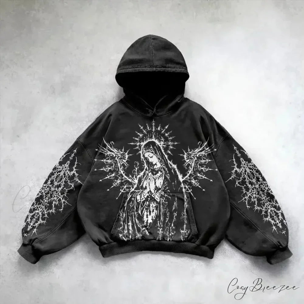 Relaxed Retro Gothic Printing Hoodie black 1 / M hoodies-241228
