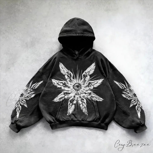 Relaxed Retro Gothic Printing Hoodie black 14 / M hoodies-241228