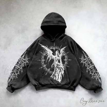 Relaxed Retro Gothic Printing Hoodie black 2 / M hoodies-241228