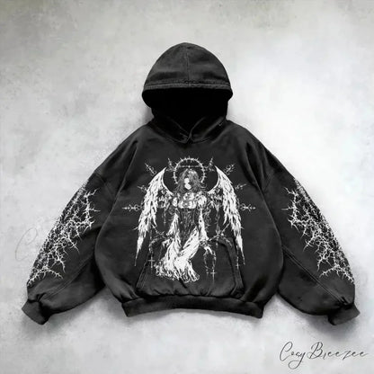 Relaxed Retro Gothic Printing Hoodie black 3 / M hoodies-241228